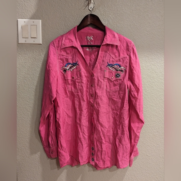 Wrangler 47 hot pink snap button embellished western top L - Picture 2 of 5
